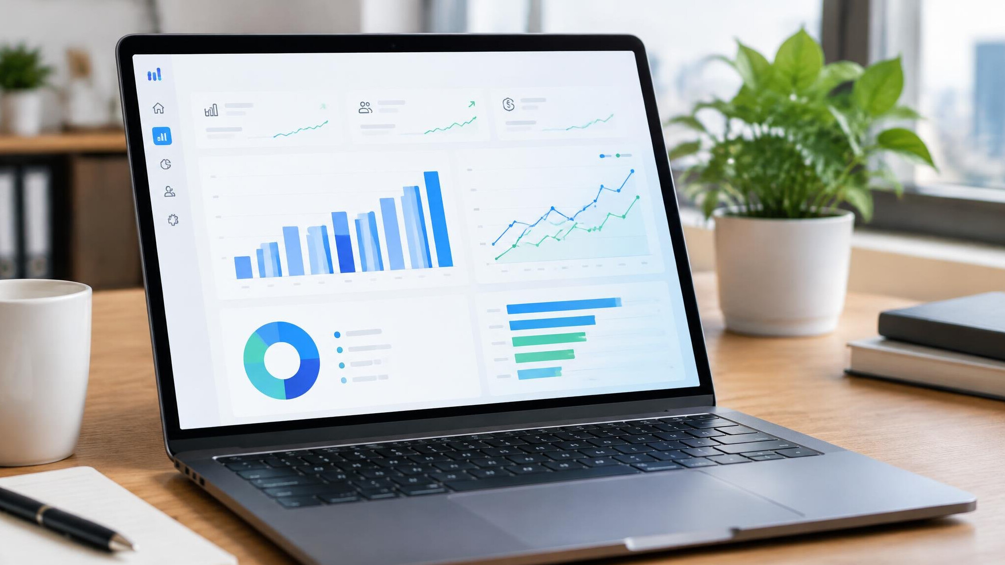 Analytics dashboard with charts on a screen