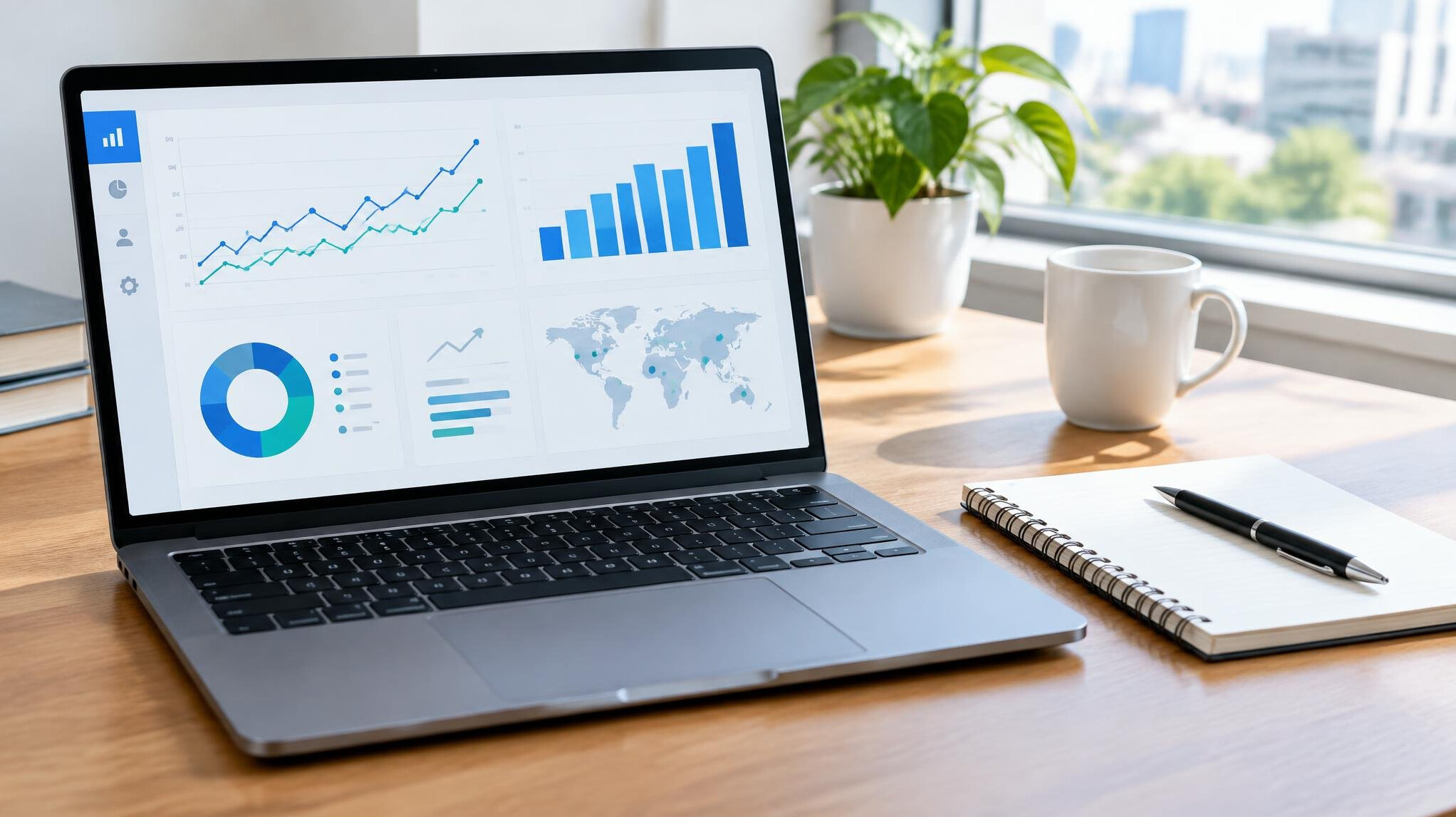 Laptop with analytics and notes on a desk